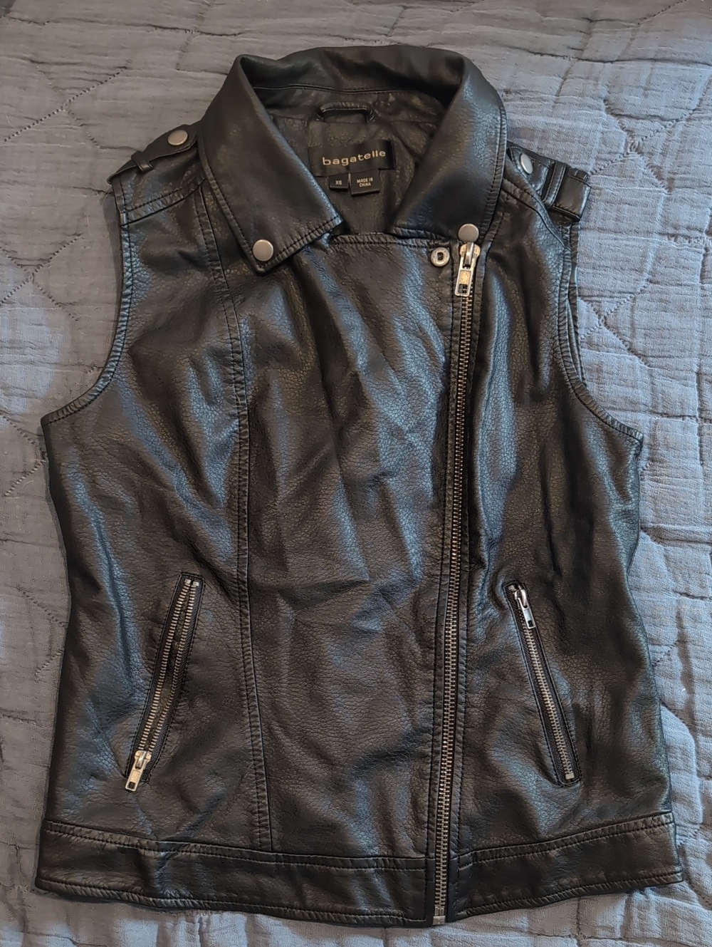 bagatelle Black Faux Leather Sleeveless Moto Jacket Vest